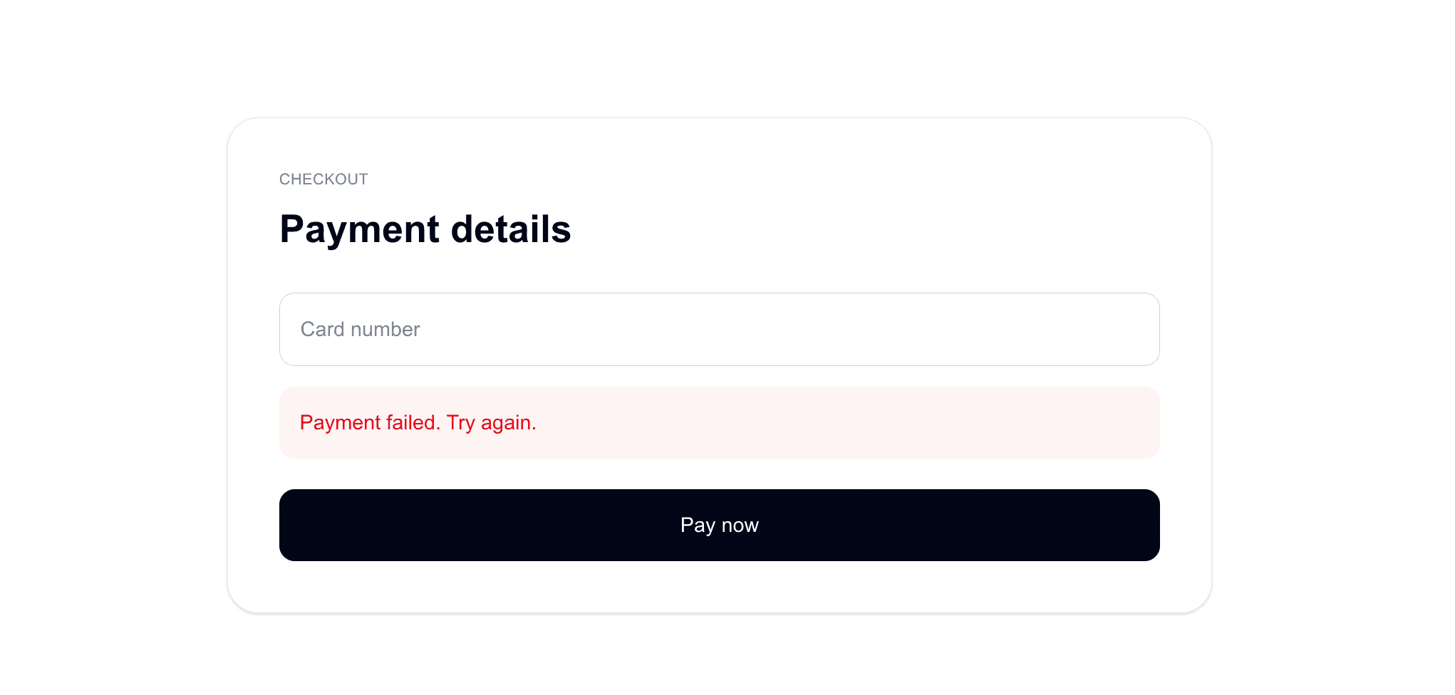 Checkout form — Payment error state